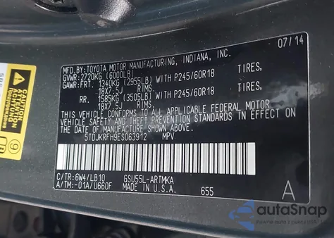2014 Toyota Highlander Xle V6 from USA, damaged, VIN 5TDJKRFH9ES063912